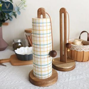 Kitchen Countertop Solid Wood Paper Towel Holder Punch-free Roll Paper Storage Rack Lazy Rag Plastic Wrap Bag Stand Style Rack