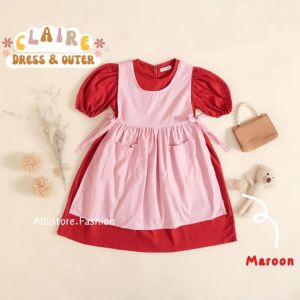 DRESS ANAK PEREMPUAN DRESS LALUNA LINEN CLAIRE DRESS SETELAN OUTER DAN DRESS MURAH