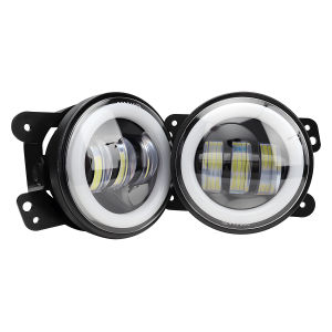 KEVANLY | 2PCS 4 Inch LED Fog Lights with White Angel Halo Eyes Work Light for Jeep Wrangler Truck ATV UTV White DRL Amber Turn Signal