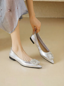 Reemoor | Silver Fashion Pointed Toe Flat Soft Sole Shoes