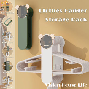 Vision Wall Mounted Retractable Hanger Storage Rack Punch-Free Folding Clothes Hanger Storage Shelf Balcony Hanger Hook Organizer