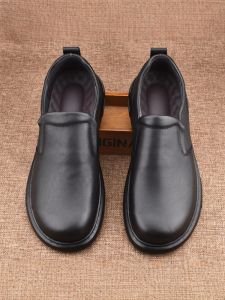 Premium Feel Italian Design Wide Foot Top Layer Cowhide Large Head Mens Shoes Trendy Slip-On Booties Luxury Comfortable