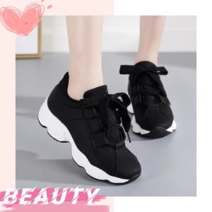 LHSunshine รองเท้าผ้าใบแฟชั่น 3 สี ชมพู ขาว ดำ สูงส่วน มาใหม่ล่าสุด พร้อมสำหรับชมพู เลือก 3 สี ทั้งหมด, การเสริมพื้นยอดฮิต รองเท้าสวมใส่สบาย ไม่พลาด ร้าน LHSunshine