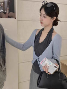 Áo len dệt kim nữ BINKAFENNY cổ yếm hai mảnh ôm vừa vặn dài tay