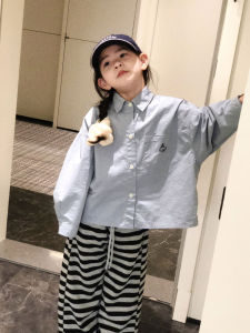 Cute Embroidered Washed Cotton Shirt for Girls Spring New Style Japanese Style Childrens Clothing Long Sleeve Cotton Fabric