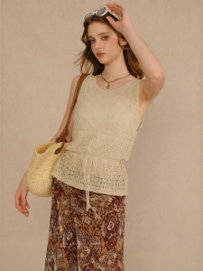 BANANA CICI | Áo Knit Dây Kéo Phong Cách Pháp Có Họa Tiết Thêu Ren