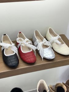 Flat Red Mary Janes Lace Bow Shallow Pumps
