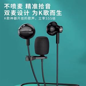 2Meters Live Streaming Karaoke Wired Earphones 9D HiFi Heavy Bass Dual Mic Headsets 3.5mm AUX/Type-C Digital Chip In-Ear Earbuds