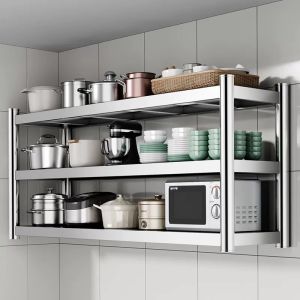 BM ชั้นวางของสแตนเลสแท้ แบบติดผนัง ชั้นวางของชั้นเหล็ก รับน้ำหนัก 500KG ชั้นเก็บอุปกรณ์ 100% ใหญ่และหนาขึ้น ประหยัดพื้นที่ ทำความสะอาดง่าย