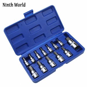 Ninth World 13PCS Allen Key Ratchet Wrench 1/4"3/8"1/2 "Drive Chrome Vanadium Mirror Polished Sockets CRV Steel Bits Garage Tool
