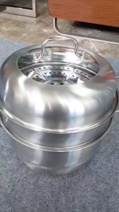 หม้อนึ่งสแตนเลส 2ชั้น รุ่นหนา หม้อนึ่งอเนกประสงค์ ฝาสูง เจาะช่องกระจก  ซึ้งนึ่งอาหาร ใช้ได้ทั้งนึ่งและต้ม ใช้ได้ทุกเตา