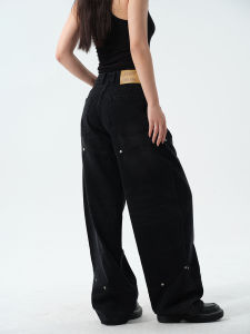 StartTheEnd Vintage Denim Jeans for Men and Women Washable Retro Drape Leggings with Natural Waist Black Color All Year Round Neutral