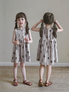 Summer Floral Dress Baby Girl Cotton Vest Skirt Childrens Korean Style Clothing Skirt for 18-60 Months Old Girls