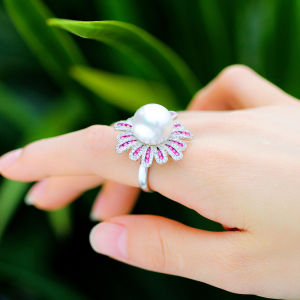 SEQUITO High Quality Ladies Finger Jewelry: Daily Party CZ Crystal & Big Pearl