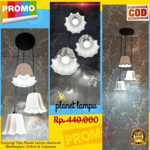 KAP LAMPU GANTUNG HIAS 3 IN 1 BUNGA PUTIH MINIMALIS DEKORASI RUMAH RUANG TAMU CAFE PLAFON VINTAGE MODERN MURAH