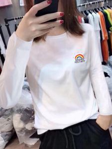 Áo Thun Cotton Tay Dài Màu Trắng Cổ Tròn Rộng Rãi Đa Năng Cho Nữ Mùa Xuân Thu Phong Cách Hàn Quốc Chất Liệu Cotton