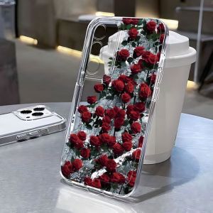 Luxury Red Rose Phone Case For iPhone 17 Air 16E 16 15 14 11 Pro Max Plus 13 12 Mini 8 7 X Transparent Shockproof Cover