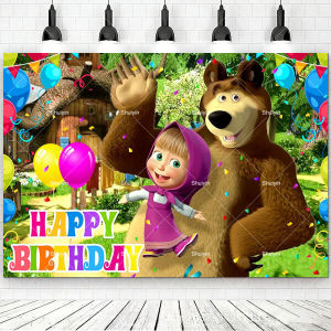 Potdemiel | Cartoon Mar&tha Girls And Bears Backdrop Kids Birthday Decorations Party Supplies Baby Shower Decor Banner Photo Shoot Prop Gift