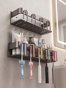LANGBA | Wall-mounted Drill-free Organizer for Bathroom Electric Toothbrush and Cup