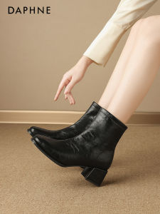 Daphne Black Short Martin Boots Womens Autumn New Thick Heel Versatile Heightening Slimming British Style Fashion Boots