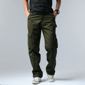 กางเกงทำงานผ้าฝ้ายหนาสำหรับผู้ชาย กางเกงขายาวทรงตรงหลวมๆ สำหรับเล่นกีฬากลางแจ้ง ระบายอากาศได้ดี ทนทานต่อการสึกหรอ