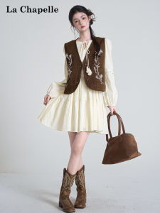 La Chapelle | French Style Embroidery Lace-up Sleeveless Vest Long Sleeve Dress Set