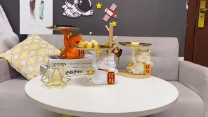 แมวถือถาดวางของ ถาดวางของ ของตกแต่ง มินิมอล แมวนำโชค เรียกทรัพย์