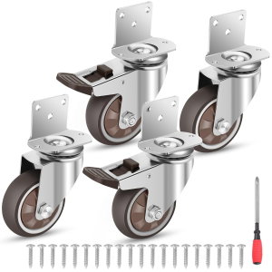 2 Inch Side Mount Casters L-Shaped Rubber Casters Set of 4 Caster Wheels for Furniture Cribs Kitchens Cabinets Tables