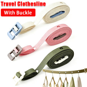 Portable Travel Clothesline / Adjustable Woven Strap Clothesline with 2 Buckles / Windproof Nylon Clothes Drying Hanging Rope / for Indoor & Outdoor