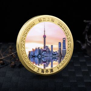 Shanghai Bund Oriental Pearl Landmark Gold Coin Souvenir Tourist Area Mini Gift Simple Modern Home Decor Creative Jewelry