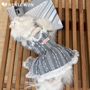 Original Pet Parent-Child Clothes Cat Dog Clothes Black White Plaid Lace Skirt Princess Style Mixed Fabric Pet Fashion