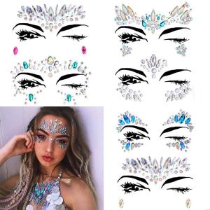 Tiktok Same Stage Makeup Face Pasters Fashion EDM Music Festival Eye Face Rhinestone Net Red Colorful Crystals Decoration