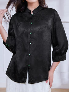 WANGGONGZHU | Elegant Retro Embroidered Shirt Womens Casual Summer Fashion Princess Style Loose Fit Seven Sleeve Length Princess Top