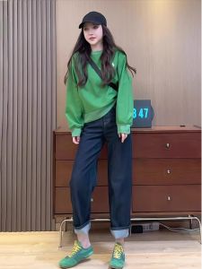 Fashionable Loose Long Sleeve round Neck Hoodie Womens American Style Autumn New Style Slimming Versatile Overhead Top