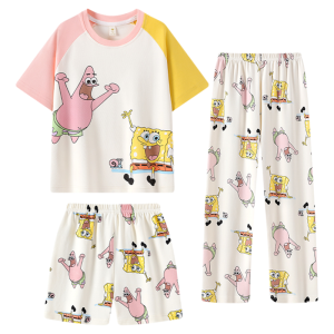 MiiOW | Pure Cotton Short Sleeve Childrens Sleepwear Set Cartoon Boy Home Clothes Three-Piece Suit For Boys Ages 4-13 Breathable Comfortable