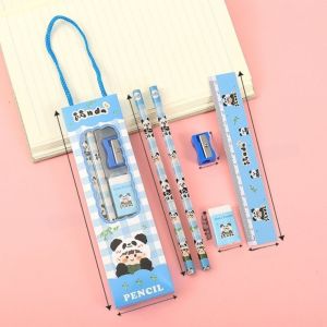 Panda Stationery Set HB Pencil Ruler Eraser and Pencil Sharpener Set Suitable for Student Supplies and Gifts