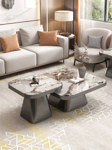 Luxurious Italian Minimalist Rock Board Coffee Table TV Cabinet Combination for Living Room Villa Square Size Home Furnishing