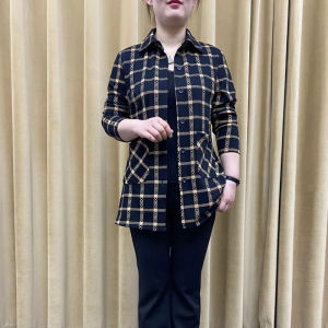 Mom Style Shirt Spring Plaid Long-Sleeved Shirt for Middle-Aged and Elderly Women New Spring and Autumn New Shirt 40-Year-Old 50 Coat