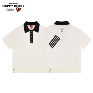 CHARLES JANGS HAPPY HEART | Retro Colorblock Slimming Knitted Polo Shirt