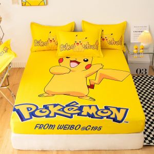 Kartun Bedsheet Cute Pokemon Fittedsheet Bedsheet kuning Pikachu pelindung tilam