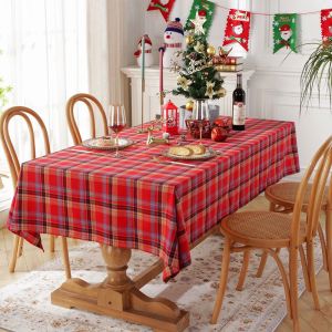 VIKAMA Khăn Trải Bàn Giáng Sinh Kẻ Sọc Scotland Cổ Điển Trang Trí Bàn Ăn Ngày Lễ Chống Thấm Nước Có Thể Giặt Bằng Máy Polyester/Cotton