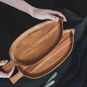 1pcs Solid Wood Leaf Shaped Waterproof Wooden Tray for Steak Sushi Grilled Meat Pizza Afternoon Tea Commercial Use As Tableware