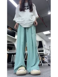 Loose Wide Leg Pants plus Size Womens Casual High Waist Straight Cut Polyester Blend Summer New Style Lake Blue Bf Lazy Style Yamamoto Pants