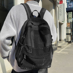 New Hong Kong Style Denim Schoolbag Female Student Ins Lazy Draping Canvas Backpack Female Artistic Travel Backpack