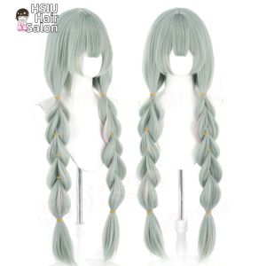 HSIU | Mid Part Mixed Fluffy Gray Green with Pink Highlights Cosplay Wig