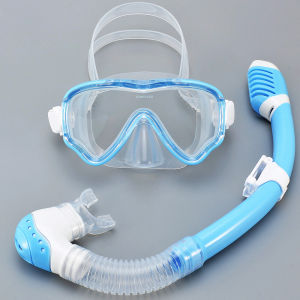 Kids Diving Mask Snorkel Set Swimming Goggles Tempered Glass Panoramic View Anti-Leak Anti-Fog Training Dry Top Youth Boys Girls