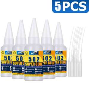 JXVX 1-5pcs High-Strength 502 Super Glue Instant Adhesive High-Temperature Resistant Bonding Agent Suitable for Metal Plastic PVC and Wood Powerful Liquid Glue Tool with Dispenser Included.