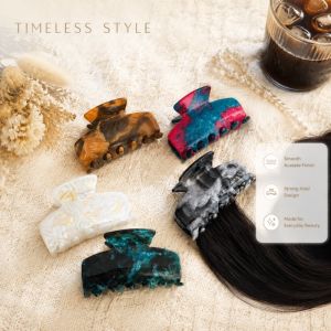 > Acetate Hair Claw Clip Marble Swirl Texture Shark Clip for Women Half-Up Ponytail Bun Medium Cute Chic Hair Accessory