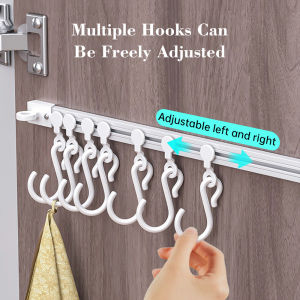 CoAce🔥COD🔥10 Hooks Heavy Adhesive Wall Hooks Cabinet hook Rail wall hook Sliding S hook multiple hook long hook for wall Kitchen Cabinet Shelf Storage Rack Organizer Kitchen Utensil Holder Key