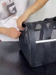 Cat Pet Bag With Diagonal Cross For Outdoor Use Foldable Large Capacity Portable Bag Breathable All Season Universal Mesh Striped Cat And Dog Backpack Zippered Closure Handbag Small Dog Pet Supplies